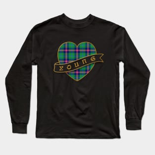 The YOUNG Family Tartan - Retro Heart & Ribbon Family Insignia Long Sleeve T-Shirt